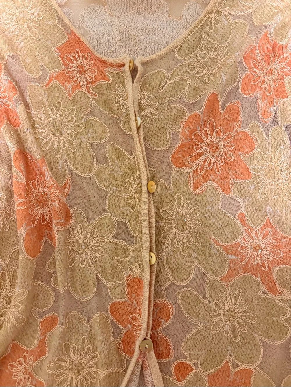 Sigrid Olsen Peach and Beige Floral Button-Front Top